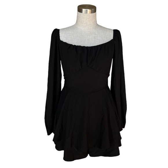 Pants - Off-the shoulder Black Romper Back Bow-tie